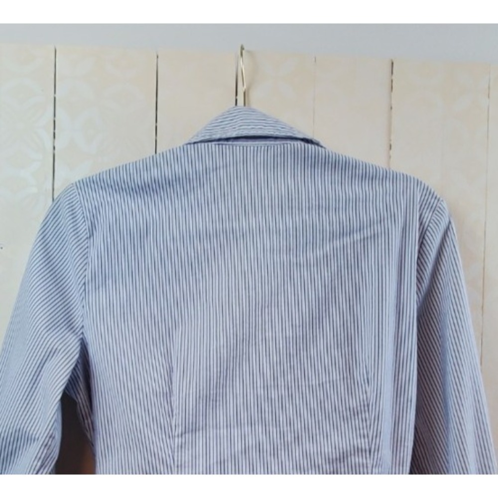 Womens Y2K Pinstripe Wrap Blouse Tie Waist Studio Style 3/4 Sleeve Business Size - Picture 8 of 8